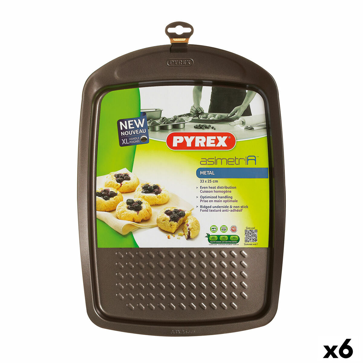 Backform Pyrex Asimetria rechteckig Schwarz Metall 33 x 25 cm (6 Stück