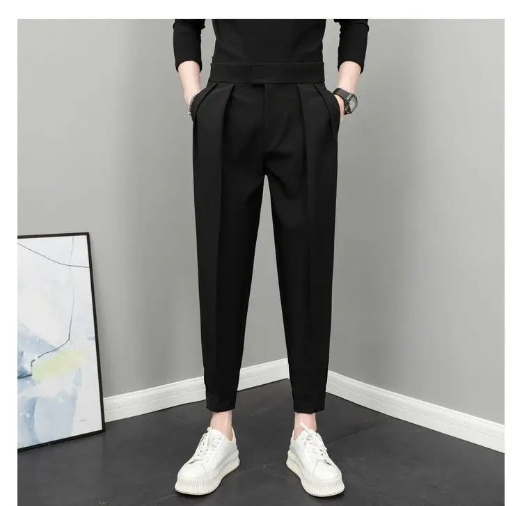 Herren Stoffhose plissiert · High-Waist, leicht (Frühling/Sommer)