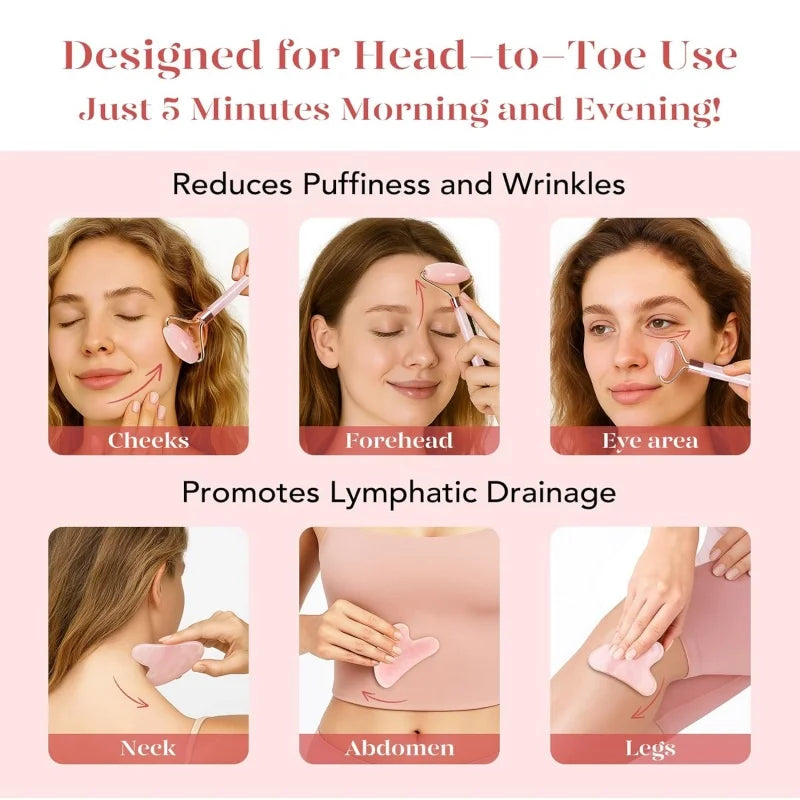 Gua Sha & Gesichtsroller Set (2-tlg) · Kühl-Massage für Gesicht, Hals & Augen