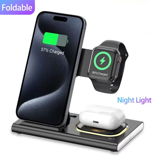 3-in-1 Foldable Wireless Charger Stand iPhone Apple Watch AirPods 15W Premium