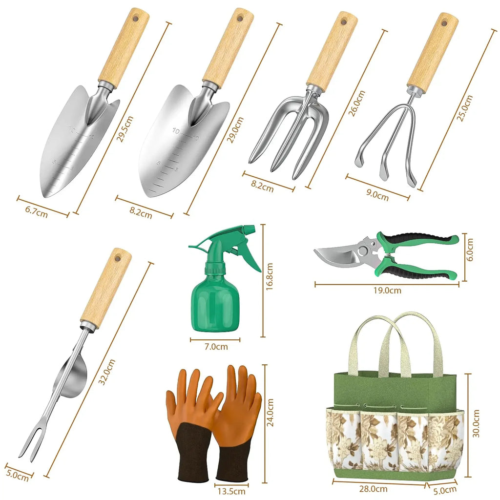 Gartenwerkzeug-Set 10-tlg · Edelstahl + Tasche