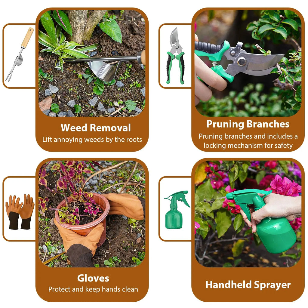Gartenwerkzeug-Set 10-tlg · Edelstahl + Tasche