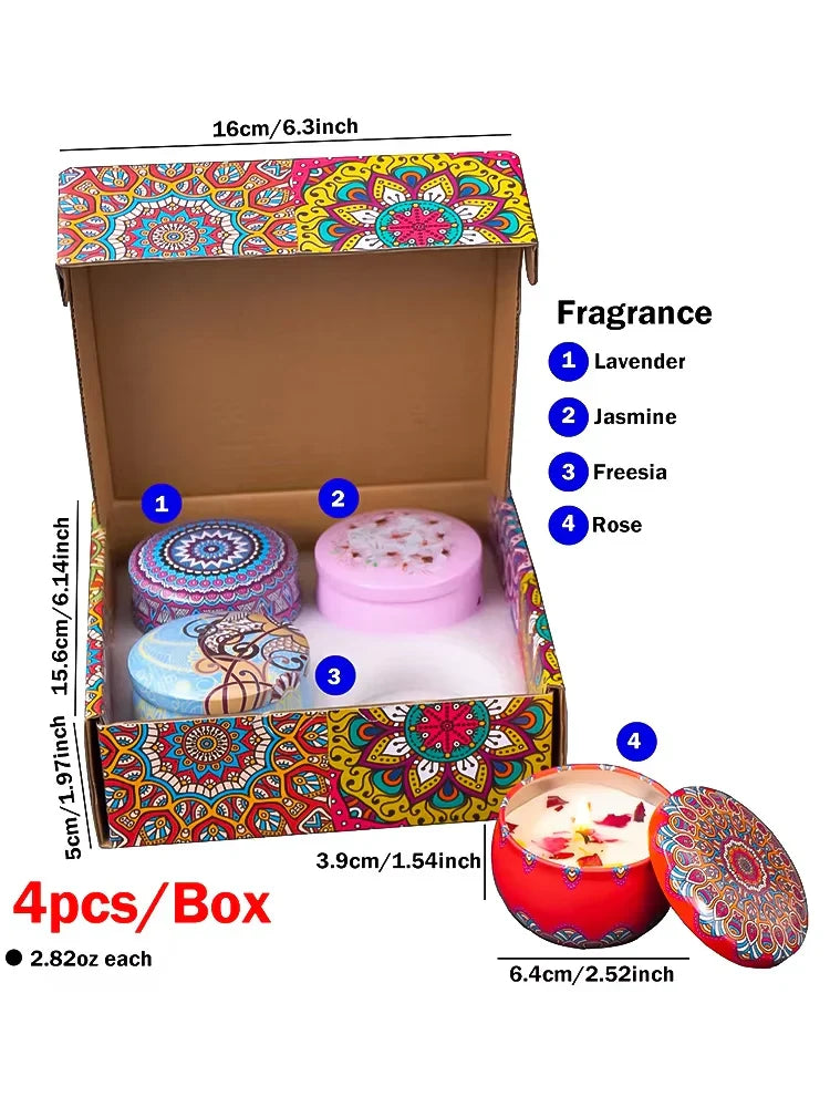 Soja-Duftkerzen 4er-Set – Vanille, Sandelholz, Lavendel & Zitrus, Premium-Geschenkbox · im Bundle