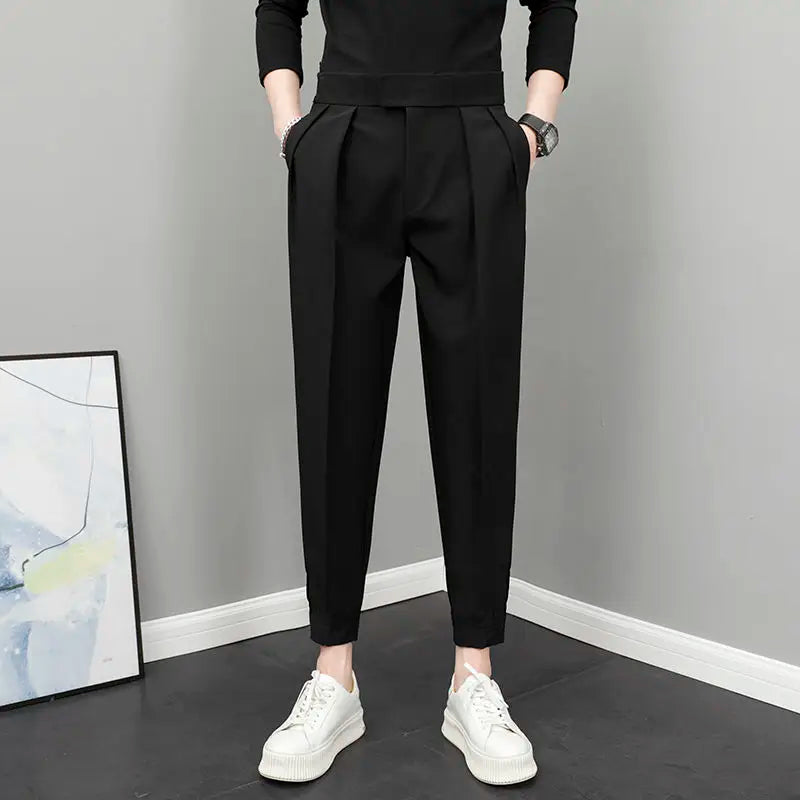 Herren Stoffhose plissiert · High-Waist, leicht (Frühling/Sommer)