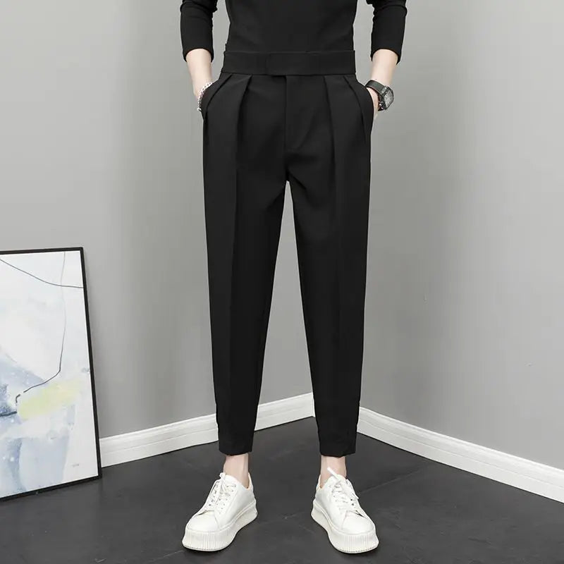 Herren Stoffhose plissiert · High-Waist, leicht (Frühling/Sommer)