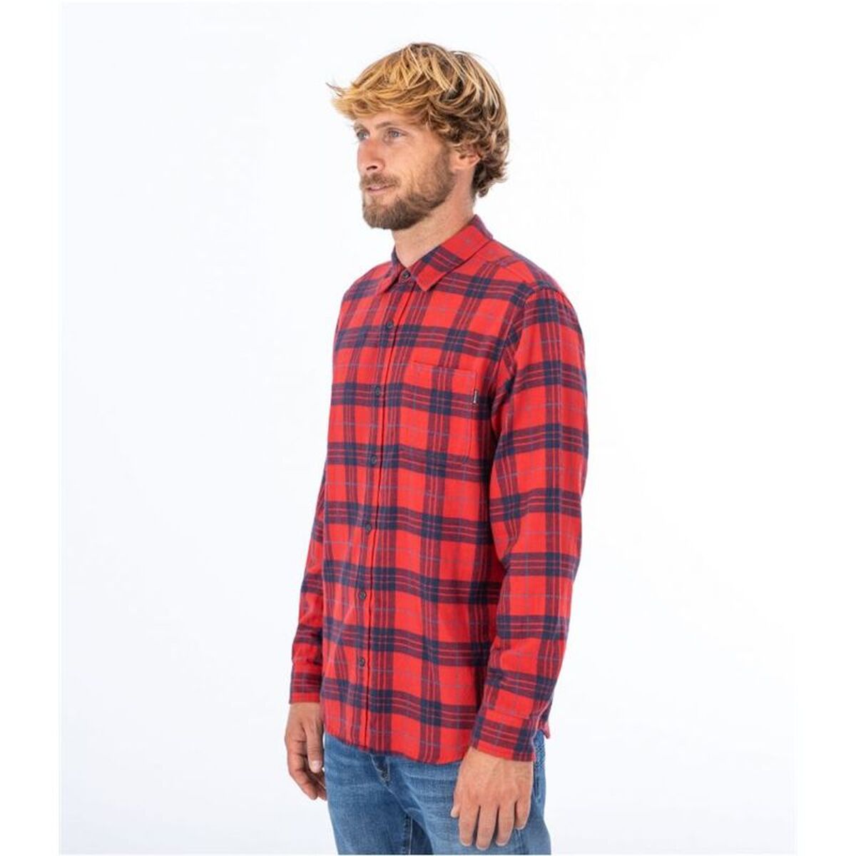 Herren Langarm-Hemd Hurley Portland Organic Karmesinrot
