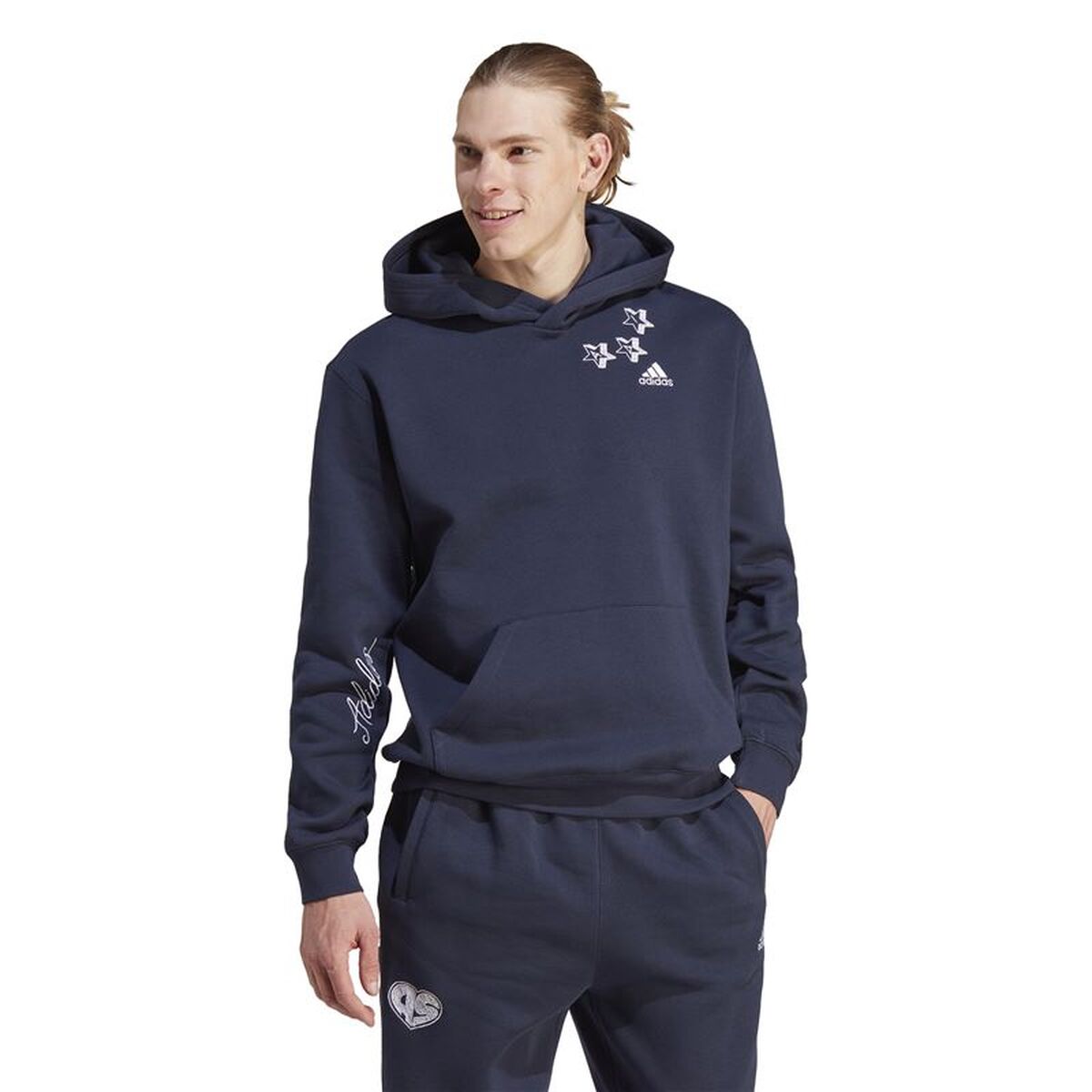 Herren Sweater mit Kapuze Adidas Bl Fl Hd Q3 Fl Marineblau