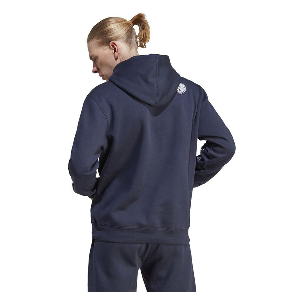 Herren Sweater mit Kapuze Adidas Bl Fl Hd Q3 Fl Marineblau
