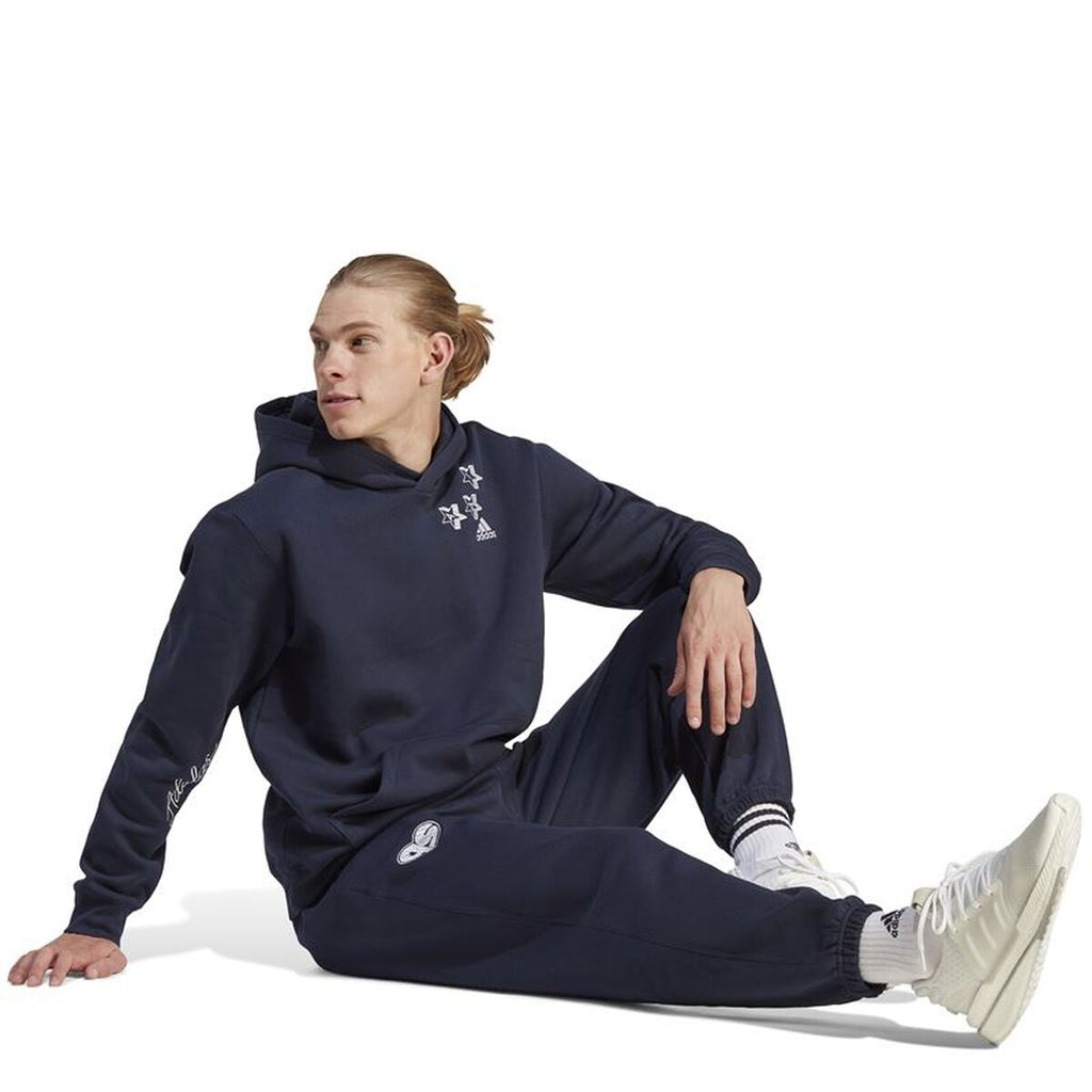 Herren Sweater mit Kapuze Adidas Bl Fl Hd Q3 Fl Marineblau