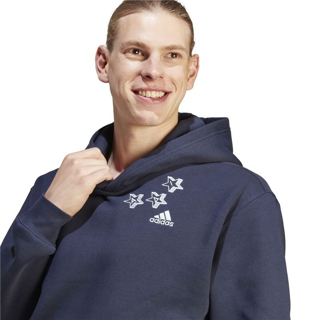 Herren Sweater mit Kapuze Adidas Bl Fl Hd Q3 Fl Marineblau
