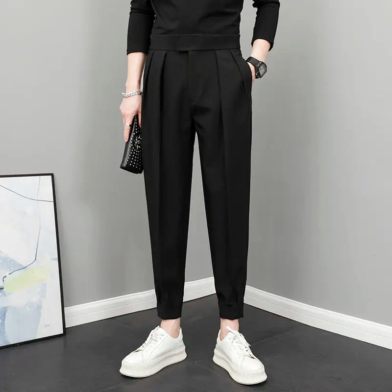Herren Stoffhose plissiert · High-Waist, leicht (Frühling/Sommer)