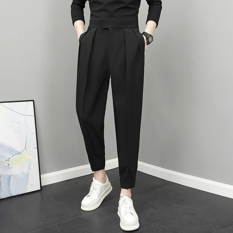 Herren Stoffhose plissiert · High-Waist, leicht (Frühling/Sommer)