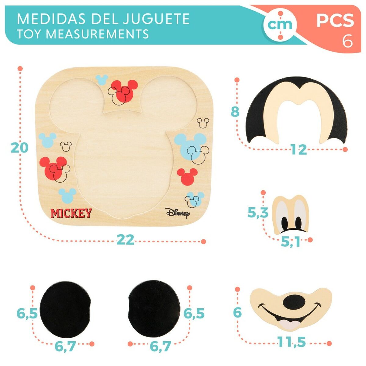 Kinder Puzzle aus Holz Disney Mickey Mouse + 12 Monate 6 Stücke (12 St