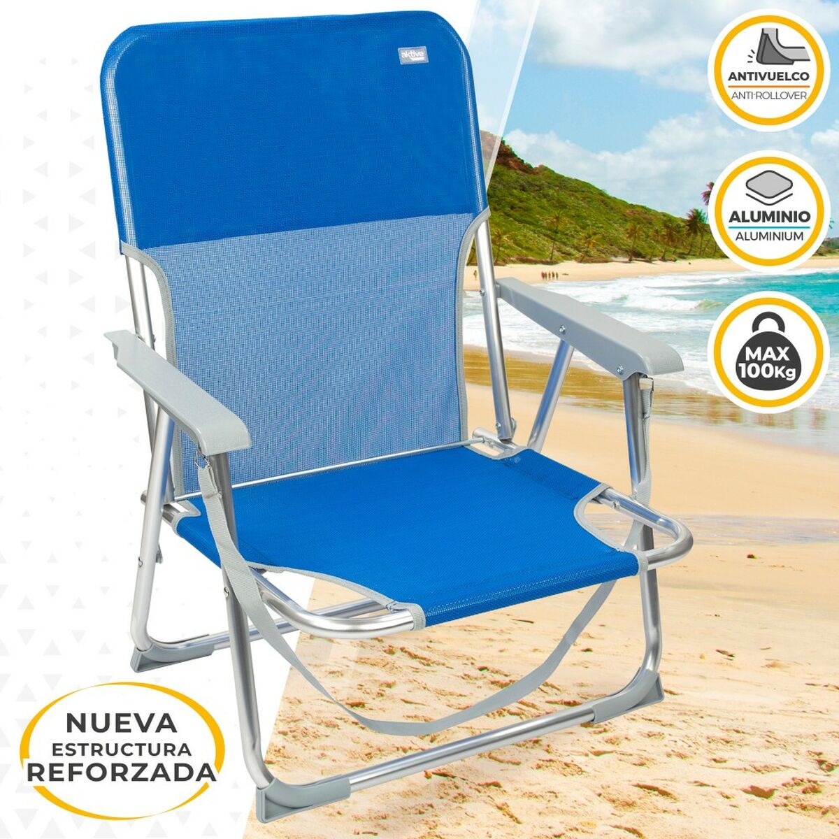 Gepolsterte Campingstuhl Aktive Gomera Blau 44 x 72 x 35 cm (4 Stück)