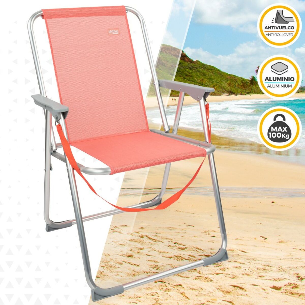 Gepolsterte Campingstuhl Aktive Flamingo Koralle 44 x 76 x 45 cm (4