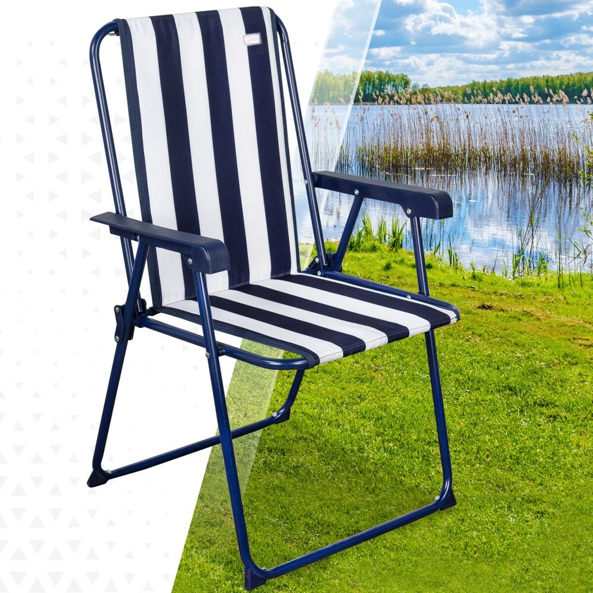 Gepolsterte Campingstuhl Aktive Gestreift Weiß Marineblau 43 x 85 x 47