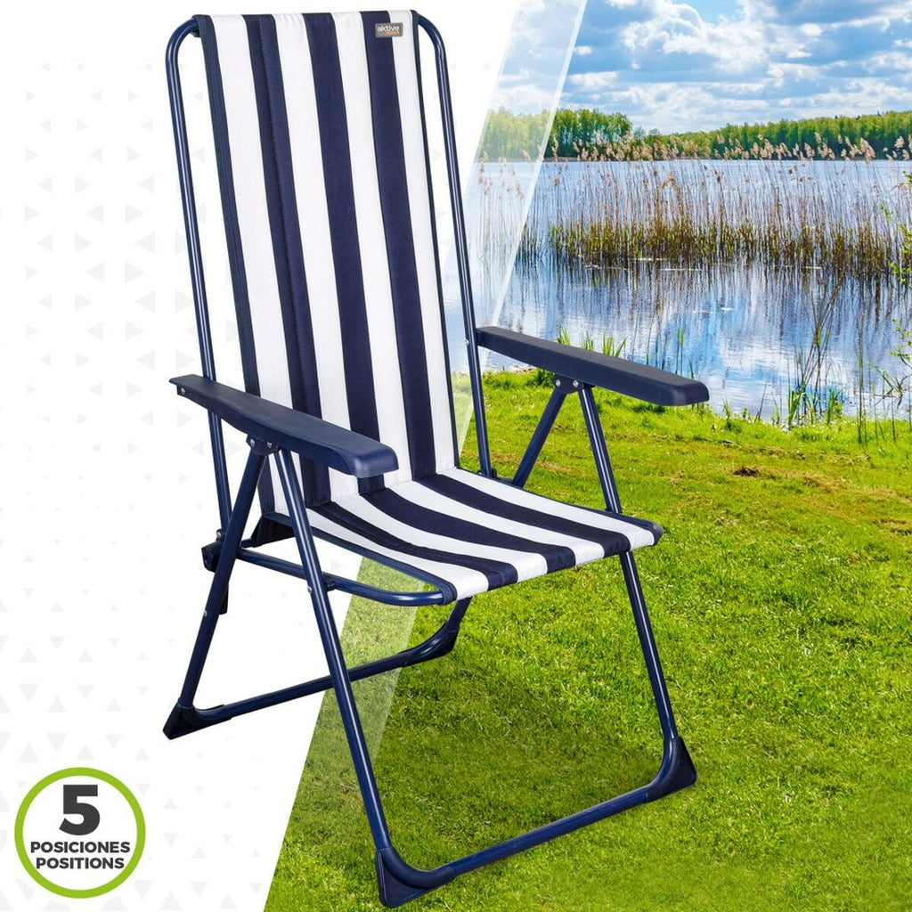 Gepolsterte Campingstuhl Aktive Gestreift Weiß Marineblau 46 x 101 x 5