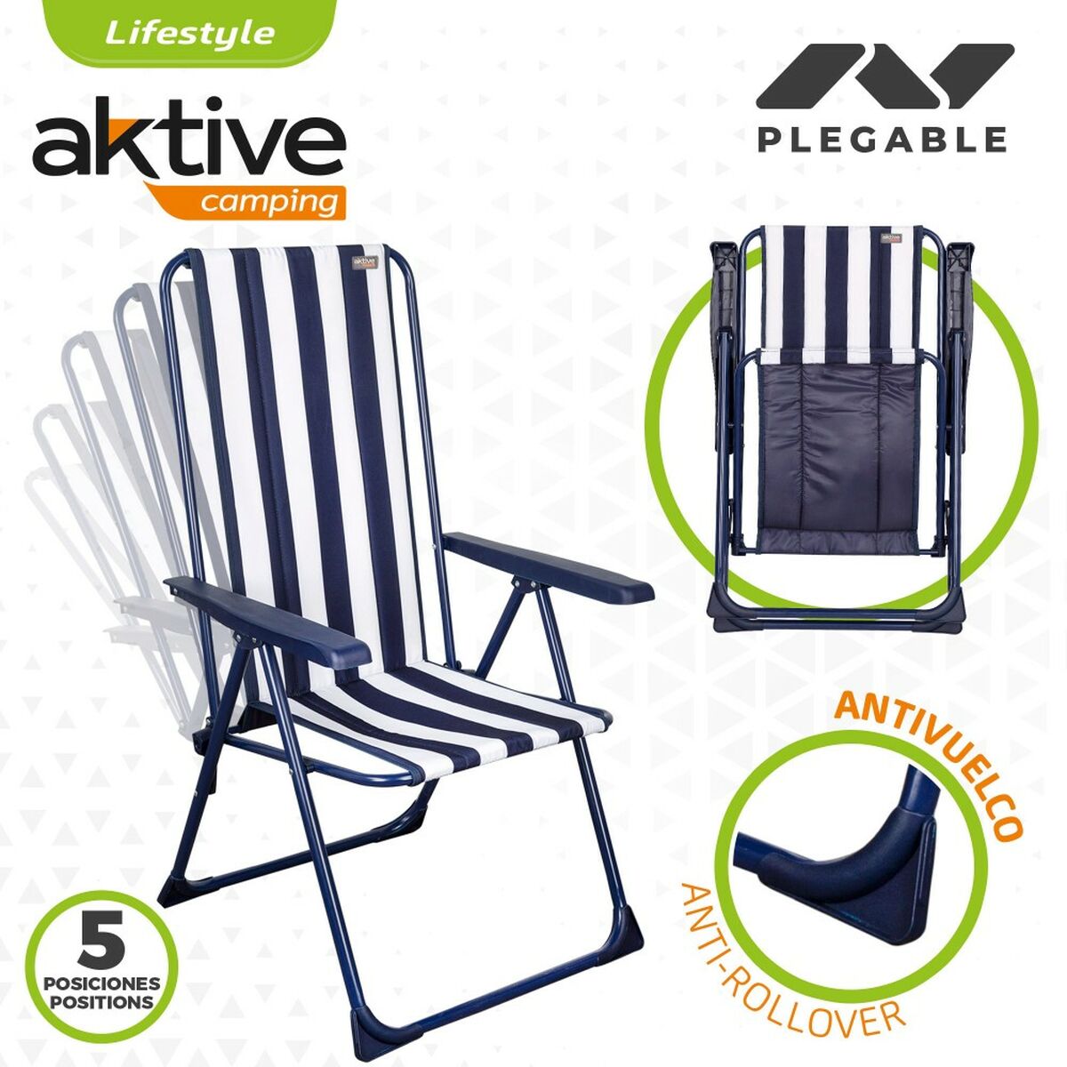 Gepolsterte Campingstuhl Aktive Gestreift Weiß Marineblau 46 x 101 x 5