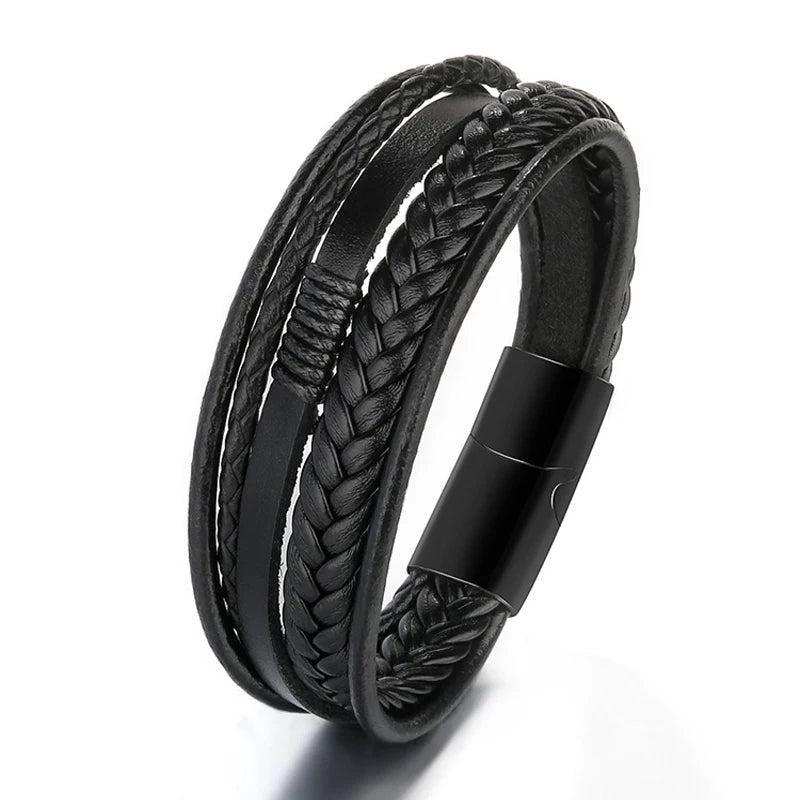 Herren-Lederarmband · Geflochten Edelstahl-Verschluss