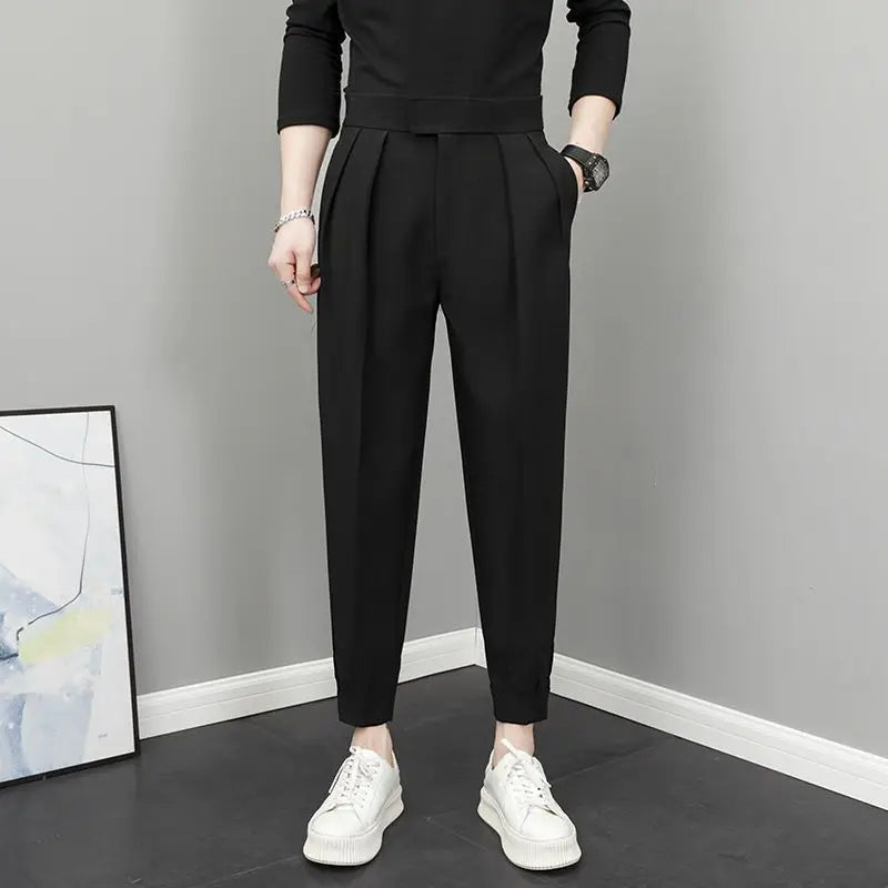 Herren Stoffhose plissiert · High-Waist, leicht (Frühling/Sommer)