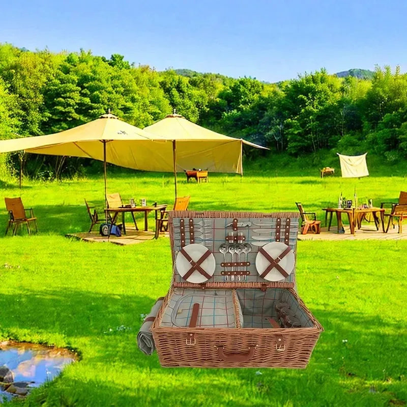 Picknickkorb 4 Personen Edelstahl-Besteck