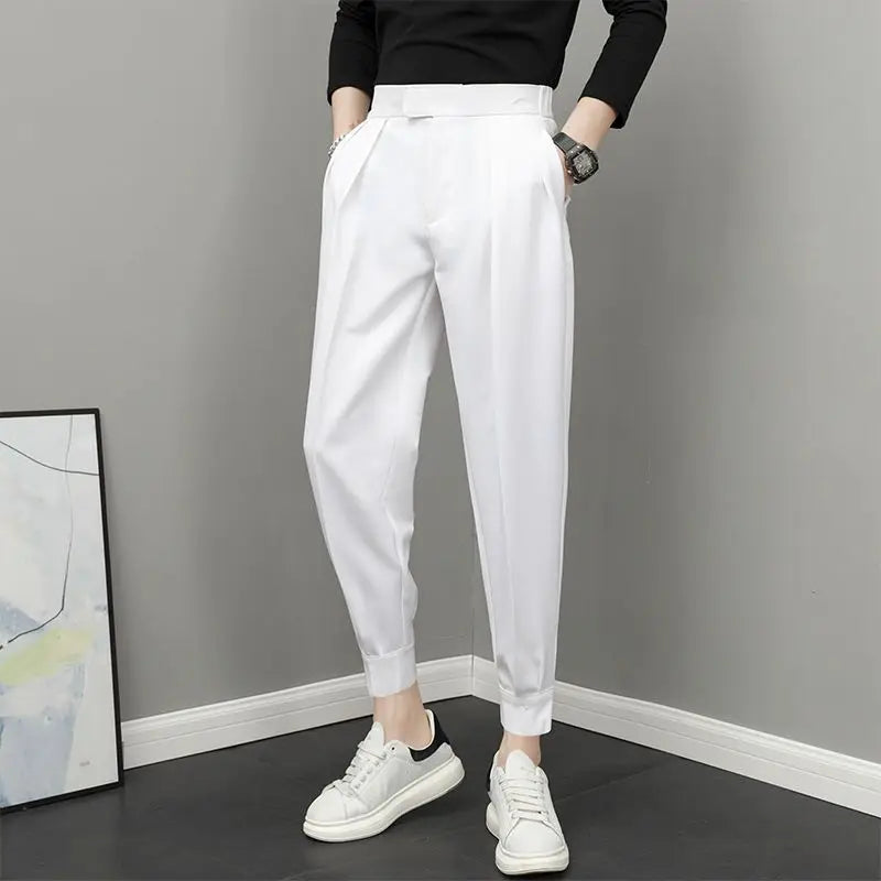 Herren Stoffhose plissiert · High-Waist, leicht (Frühling/Sommer)