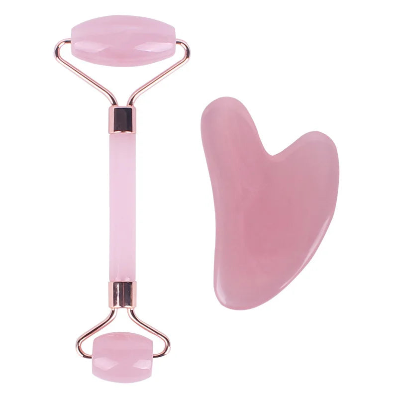 Gua-Sha-Set · Roller Rosenquarz/Jade