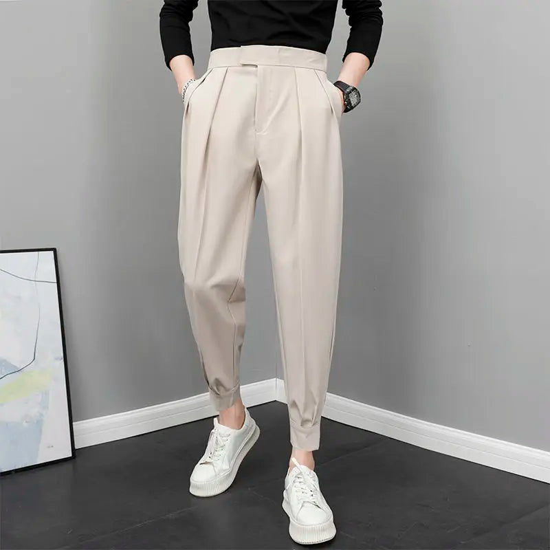 Herren Stoffhose plissiert · High-Waist, leicht (Frühling/Sommer)