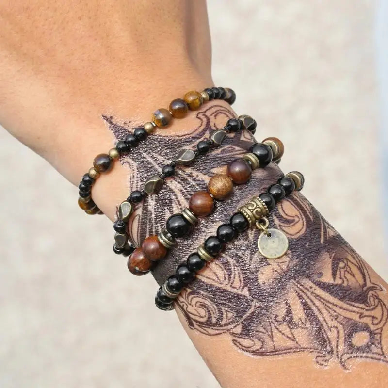 Onyx Tigerauge Hämatit Armband