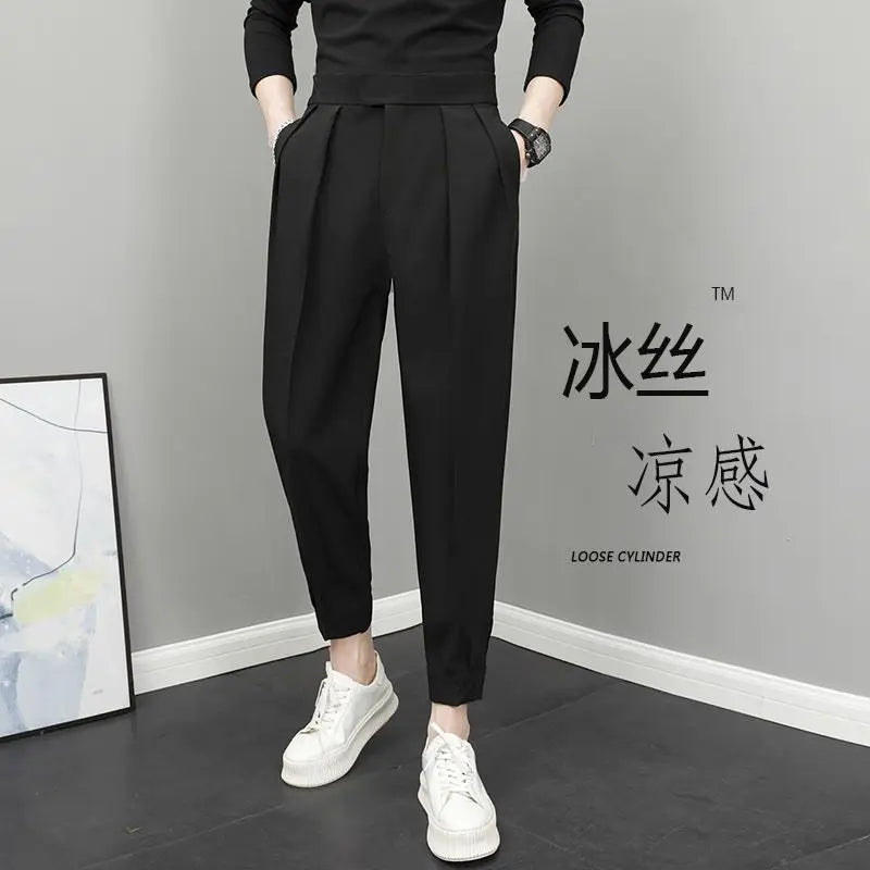 Herren Stoffhose plissiert · High-Waist, leicht (Frühling/Sommer)