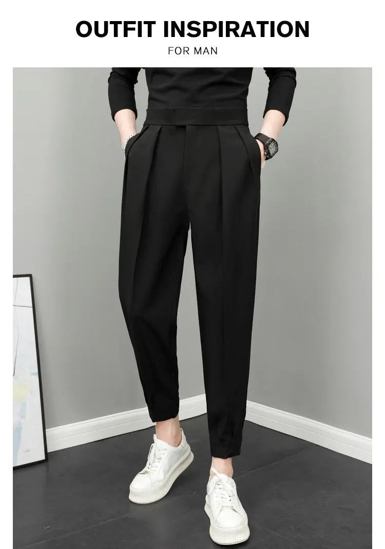 Herren Stoffhose plissiert · High-Waist, leicht (Frühling/Sommer)