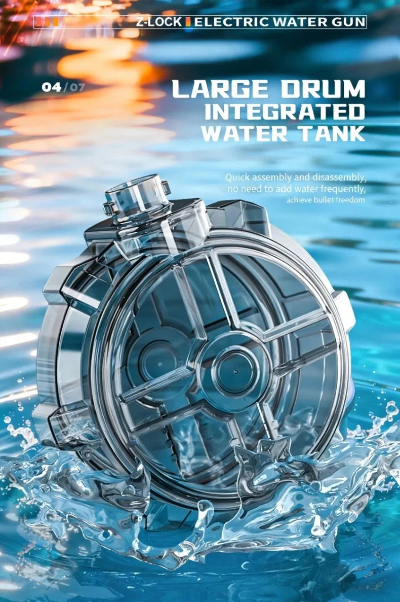 Elektrische Wasserpistole mit LED · Hochdruck, Dauer-Sprühstrahl (Sommer 2026)