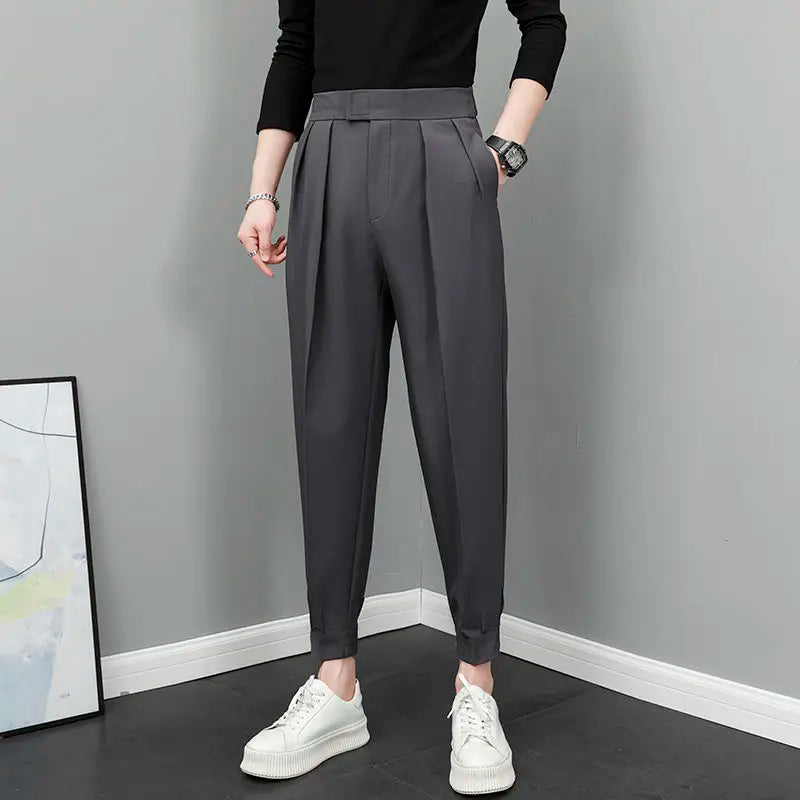 Herren Stoffhose plissiert · High-Waist, leicht (Frühling/Sommer)