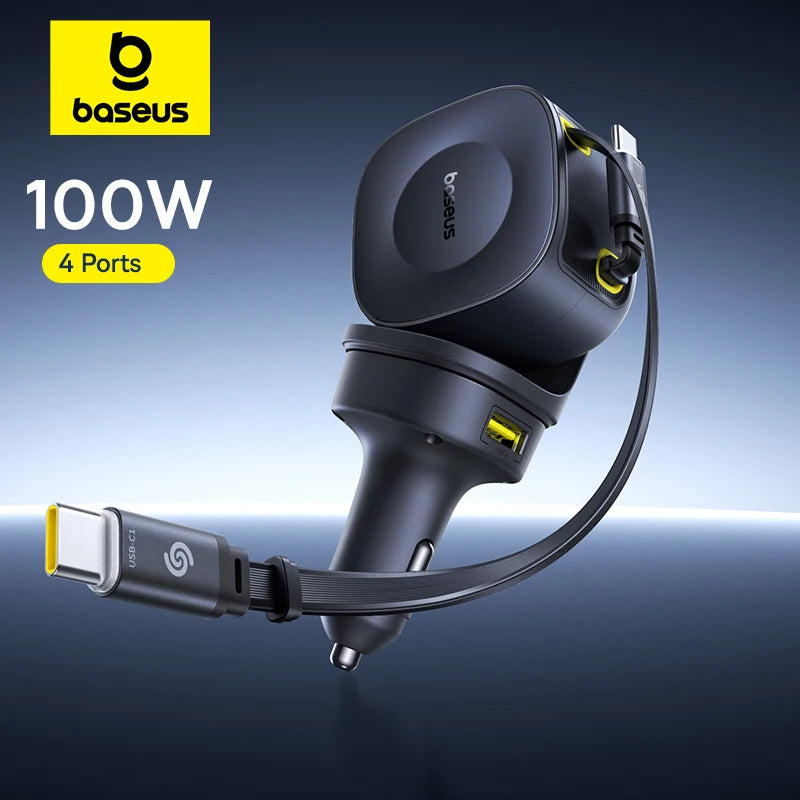 Auto-Schnellladegerät · Einziehbares Kabel 4-Port