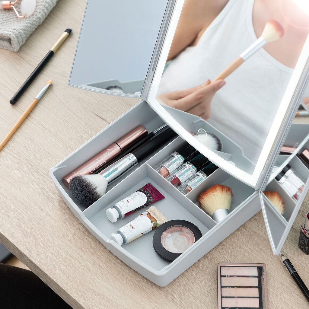 Klappbarer Spiegel mit LED und 3-in-1-Make-up-Organizer Panomir Innova