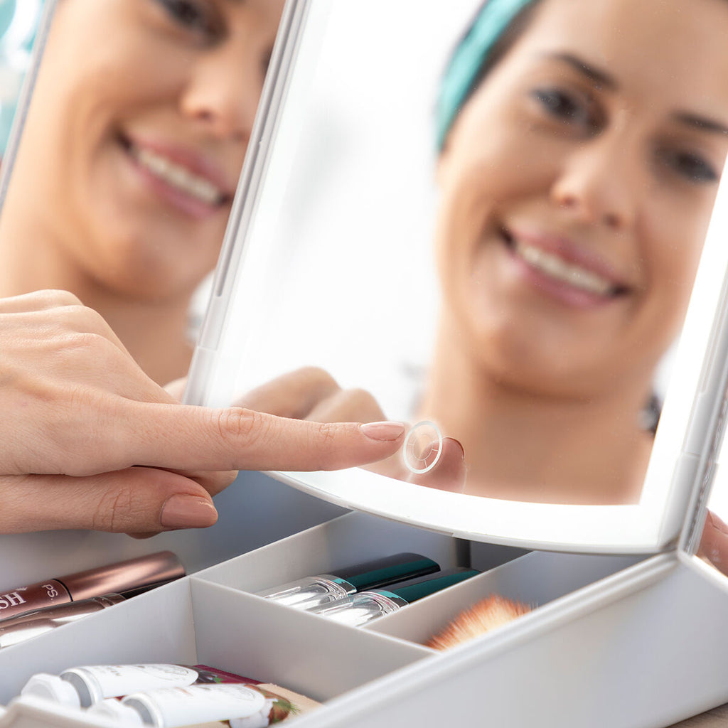 Klappbarer Spiegel mit LED und 3-in-1-Make-up-Organizer Panomir Innova