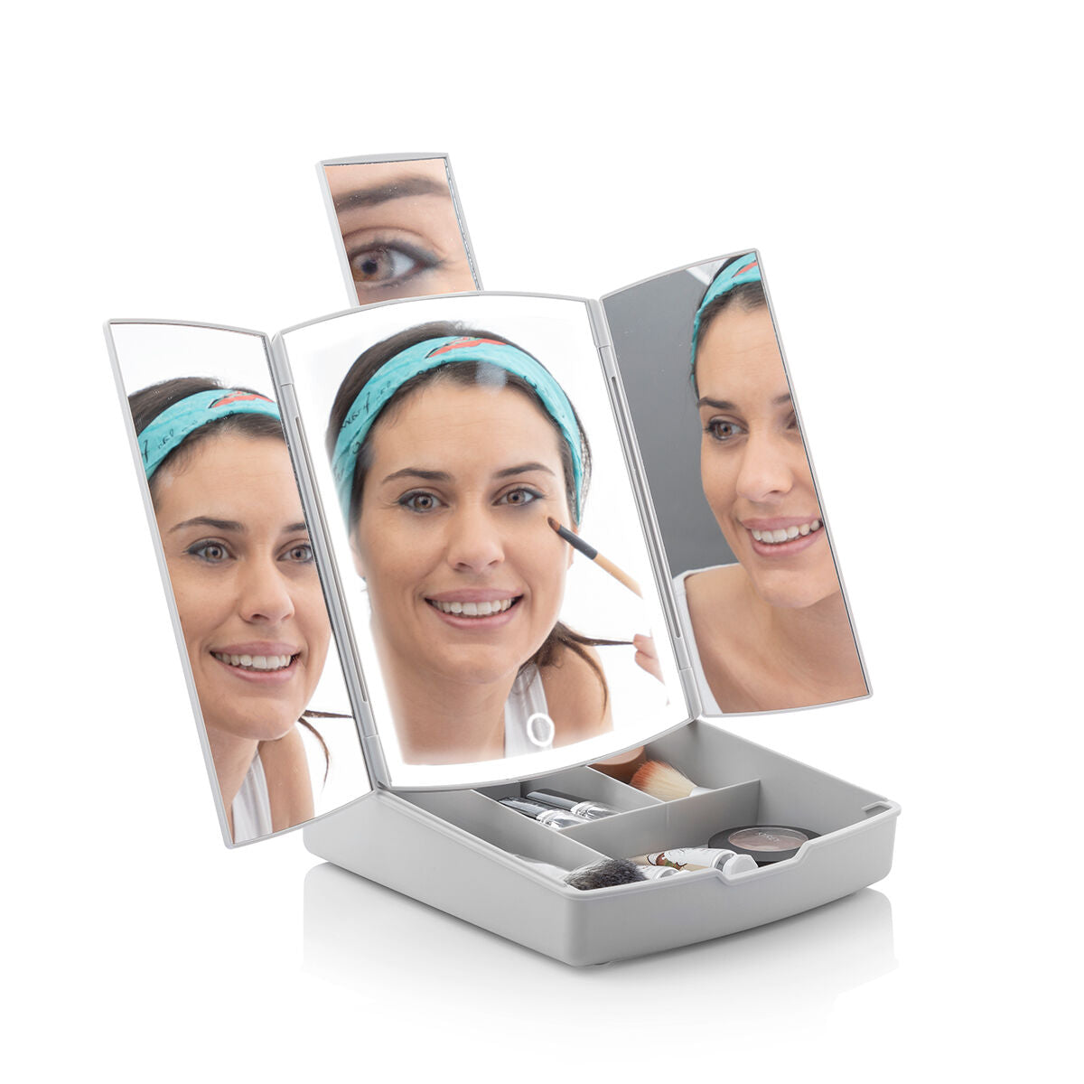Klappbarer Spiegel mit LED und 3-in-1-Make-up-Organizer Panomir Innova