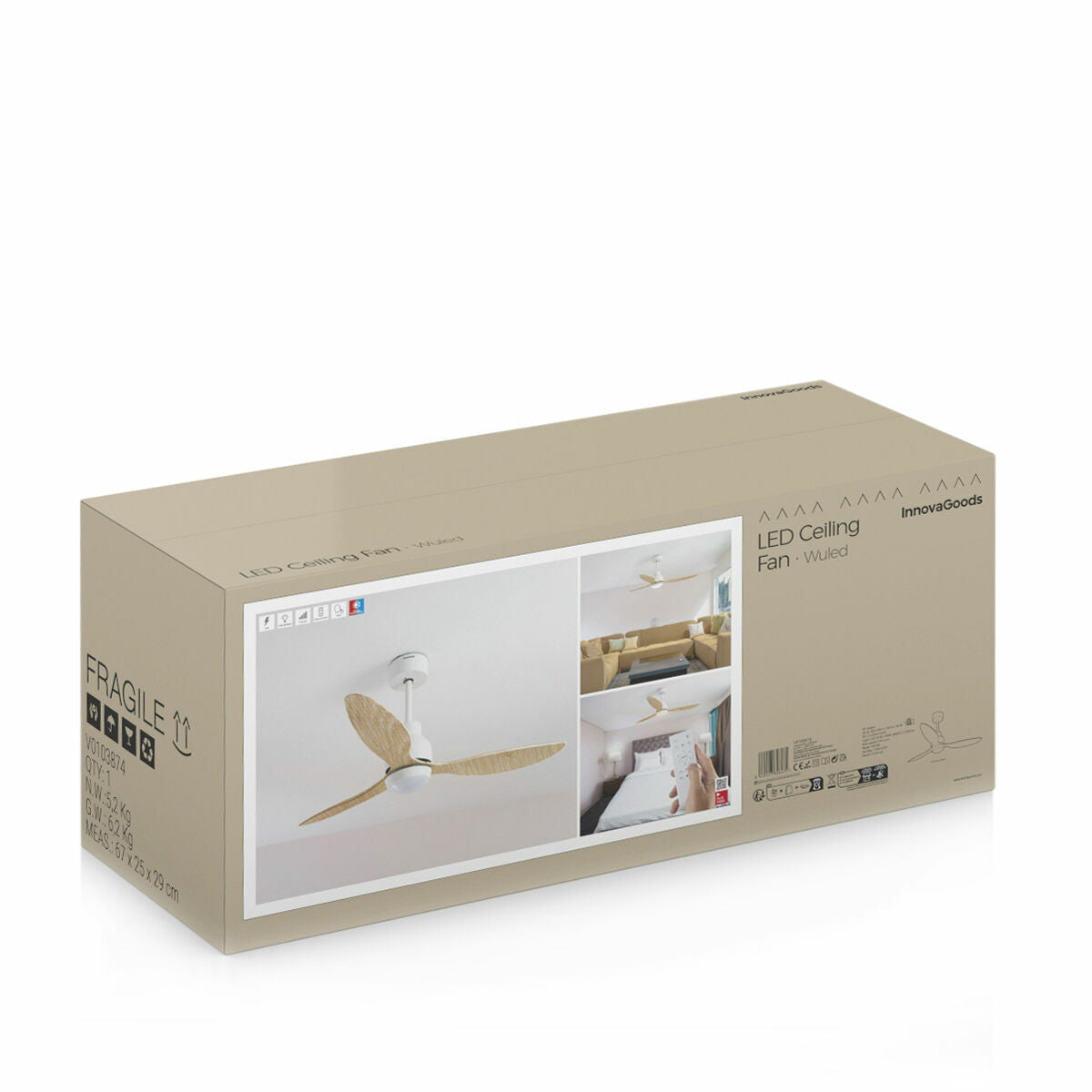 Deckenventilator mit LED-Licht und 3 ABS-Flügeln Wuled InnovaGoods Hol