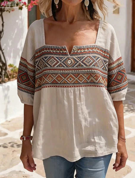 Trendiges Kurzarm-Top mit Geometrischem Muster | LuxeStyle