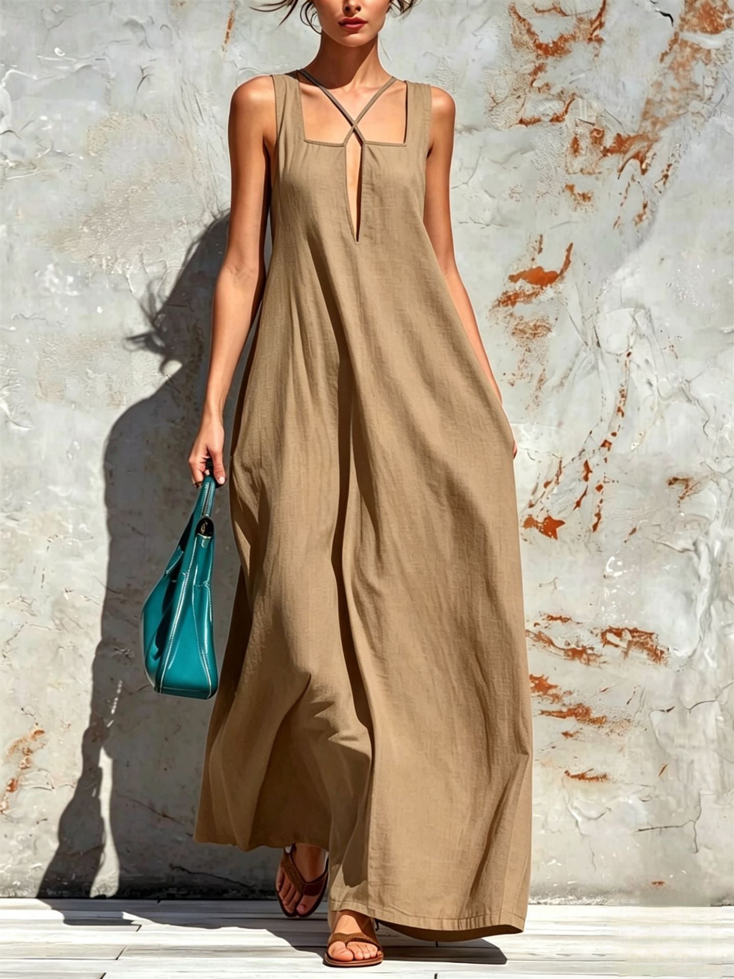 Damen A-Linien Freizeitkleid aus Baumwoll-Leinen