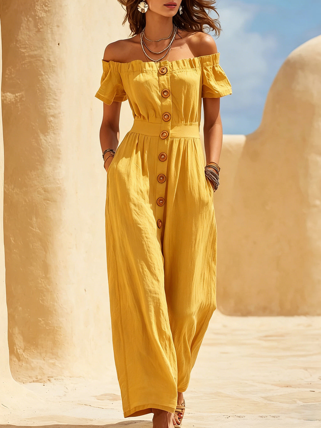 Kurzarm-Jumpsuit mit weitem Bein