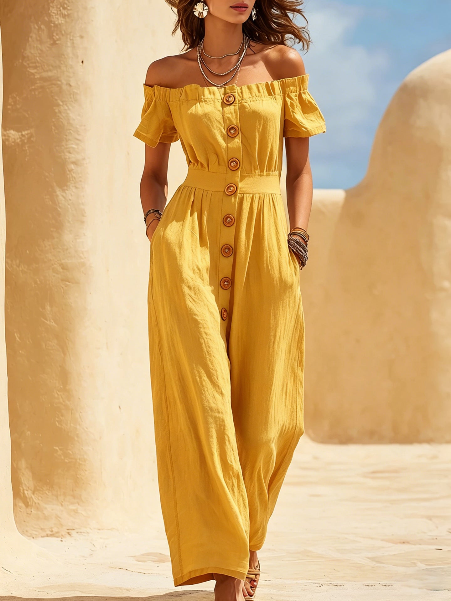 Kurzarm-Jumpsuit mit weitem Bein
