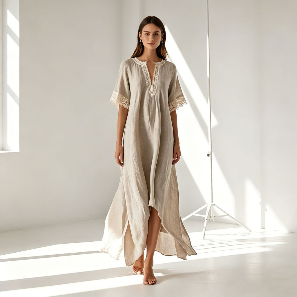 Boho Midi-Kleid mit V-Ausschnitt & Schlitz – Bild 4 | LuxeStyle