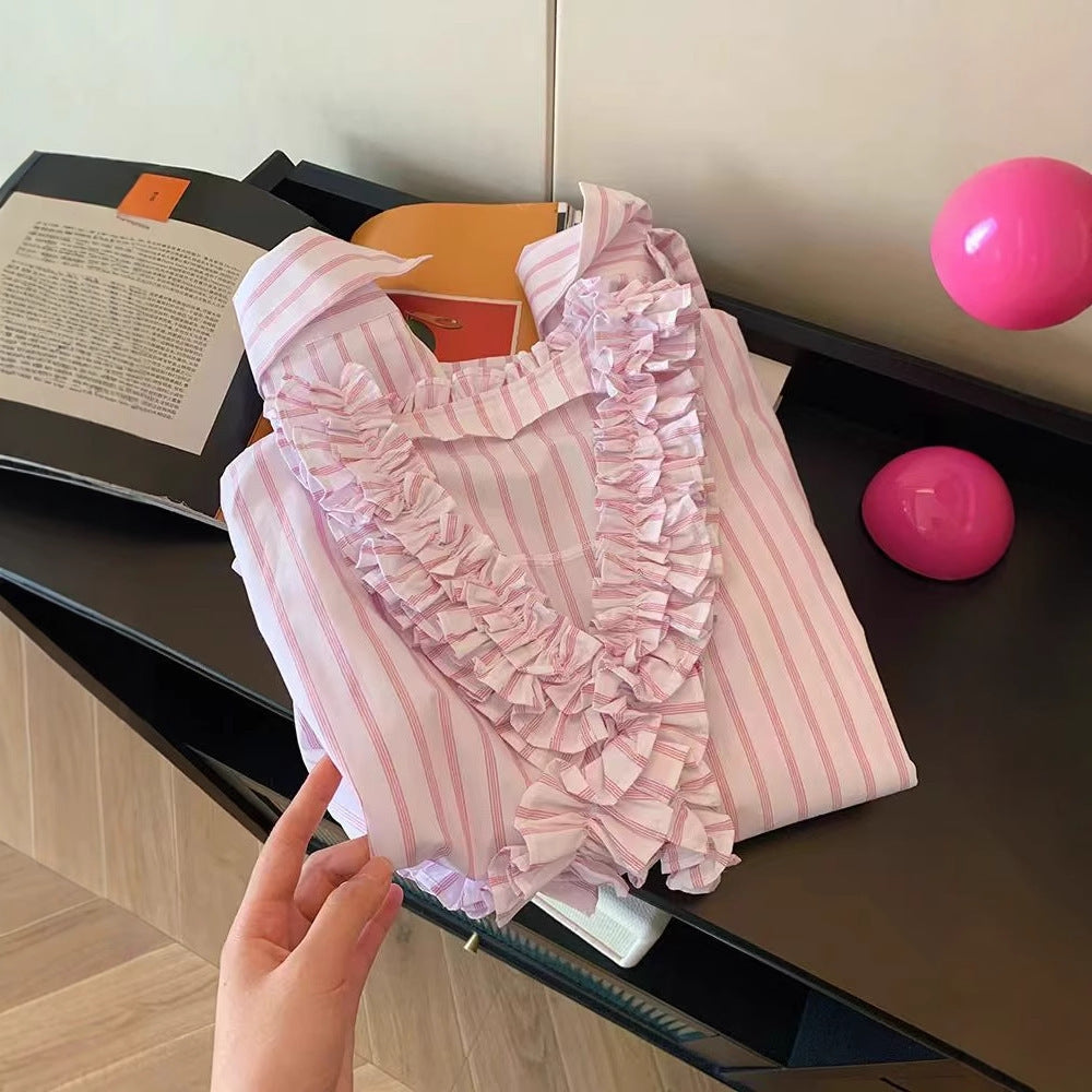 Gestreifte Bluse mit V-Ausschnitt – Bild 2 | LuxeStyle