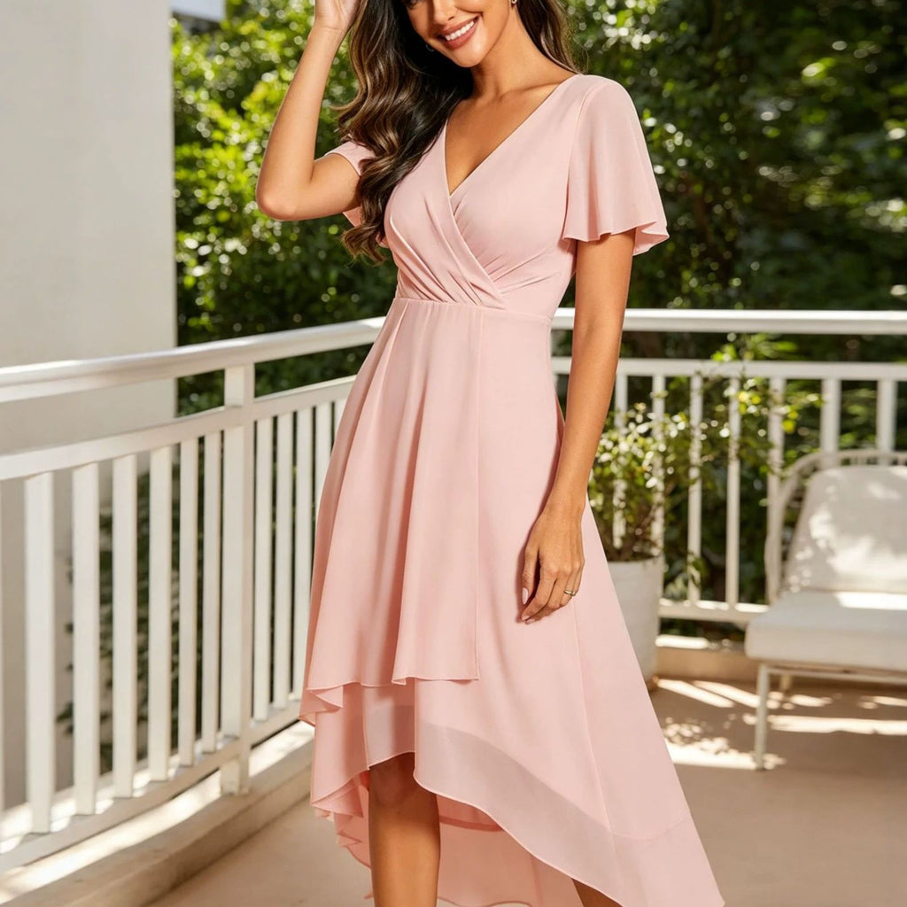 Midi-Kleid mit V-Ausschnitt und Rüschen – Bild 10 | LuxeStyle