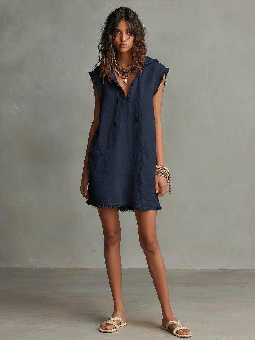 Kapuzenkleid mit V-Ausschnitt – Bild 8 | LuxeStyle