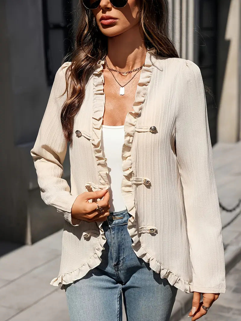 Damen Bluse mit Rüschen und Knopfleiste – Bild 4 | LuxeStyle