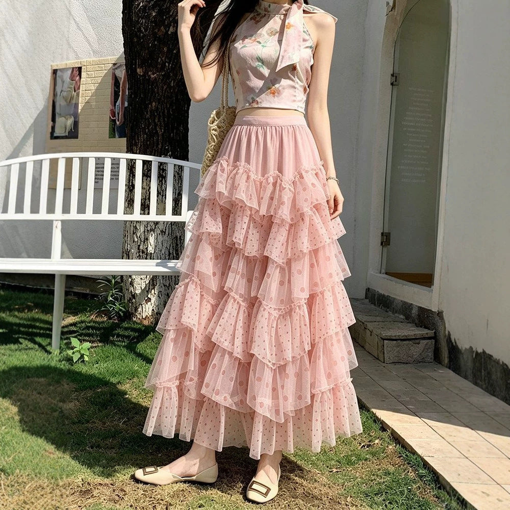 Chiffon-Puffrock mit Polka Dots