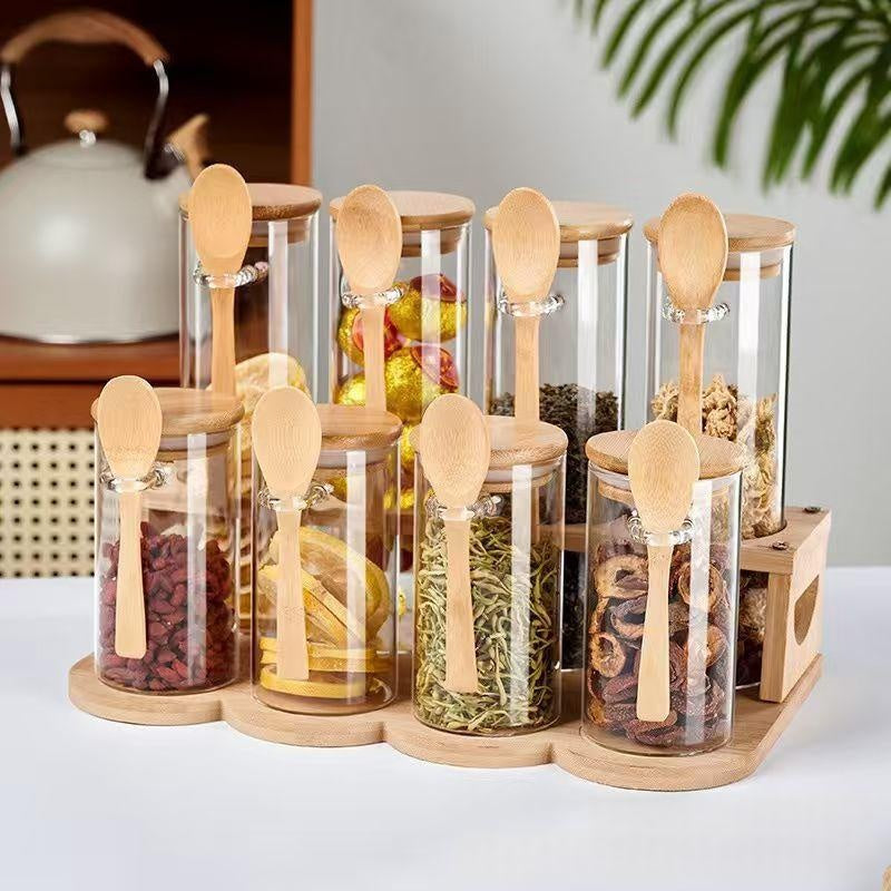 Gewürzgläser-Set aus Borosilikatglas mit Bambus
