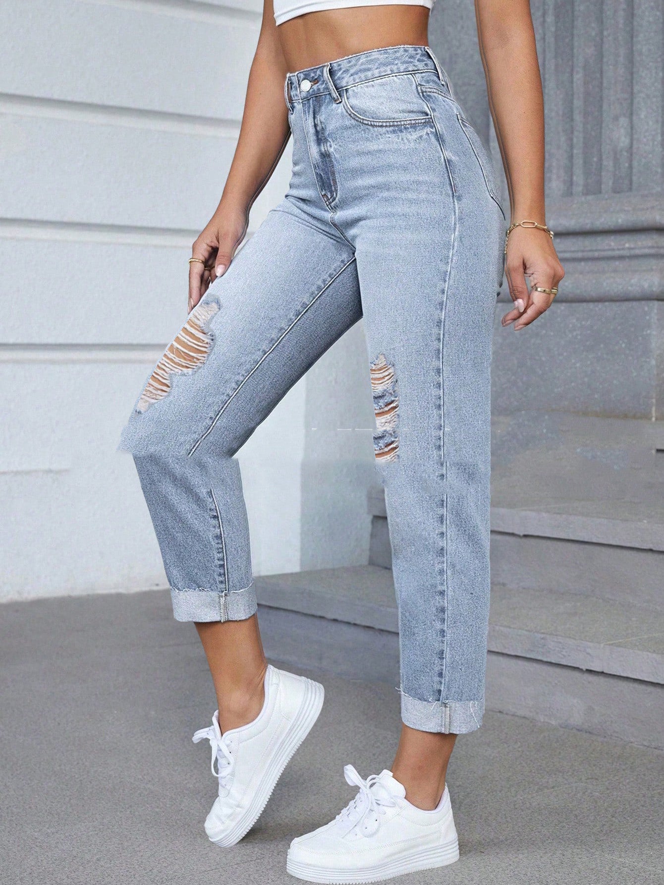 Trendige Casual Rippenjeans Hochtaillierte